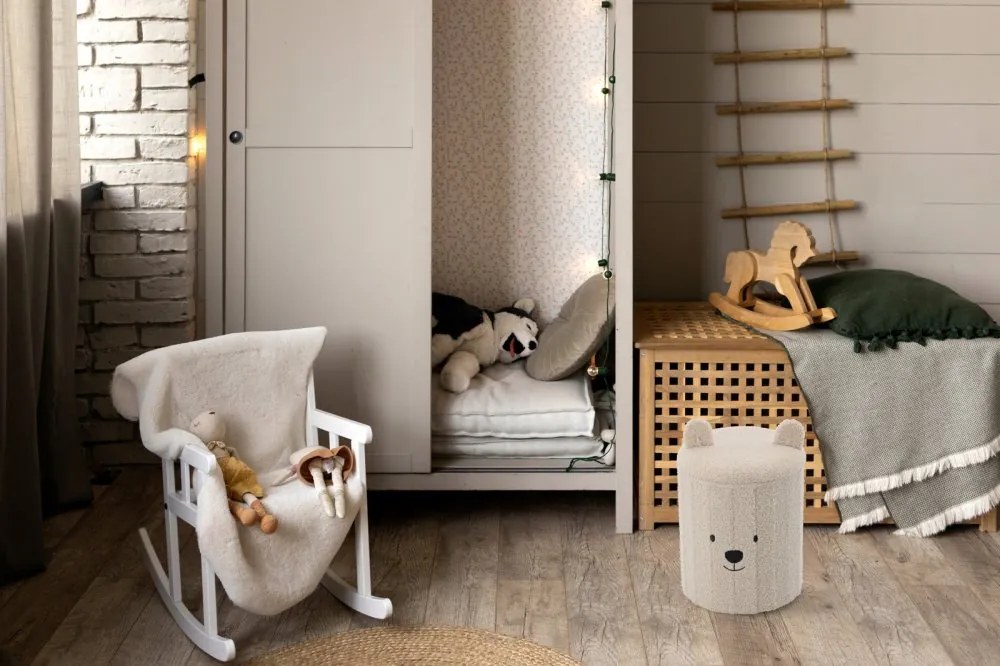 Симпатичен детски сгъваем пуф с място за съхранение розова