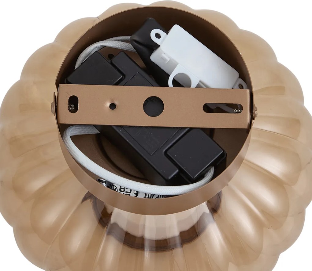 Margherite Designer Brass Ceiling Lamp, 18cm, with Amber Glass & Integrated 3-Step Dimmable LED