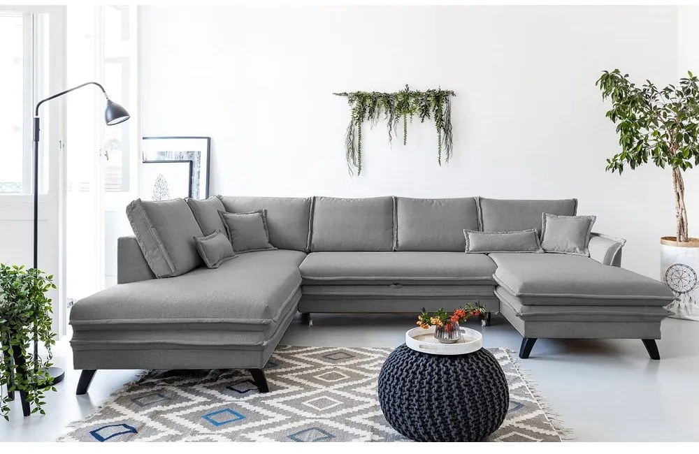 Сив U-образен разтегателен диван, ляв ъгъл Charming Charlie - Miuform