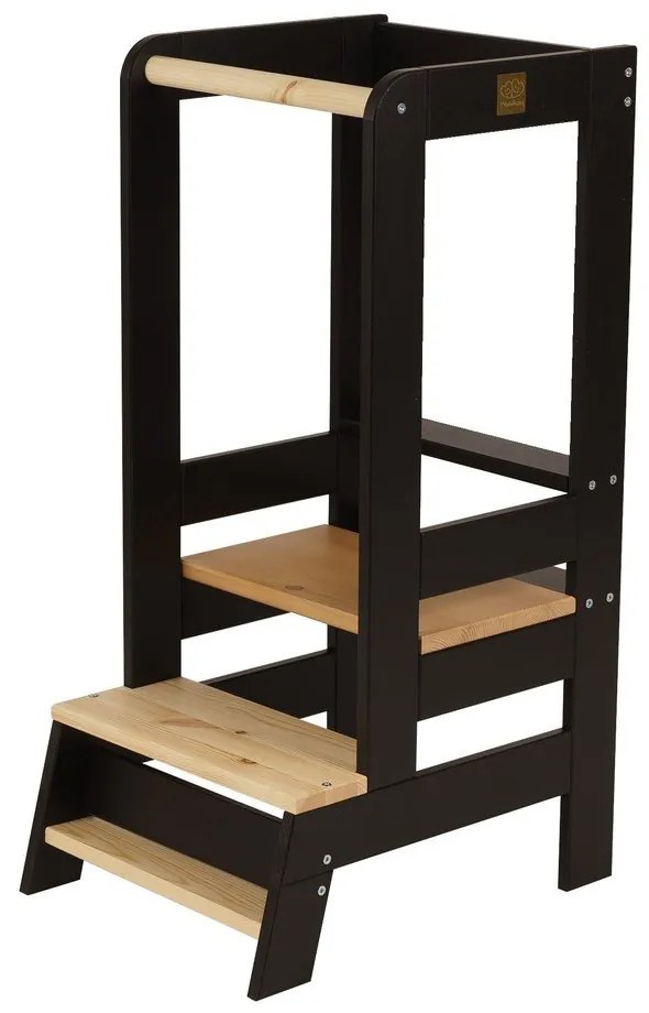 Черна/естествена учебна кула от масивен бор Montessori – Meowbaby