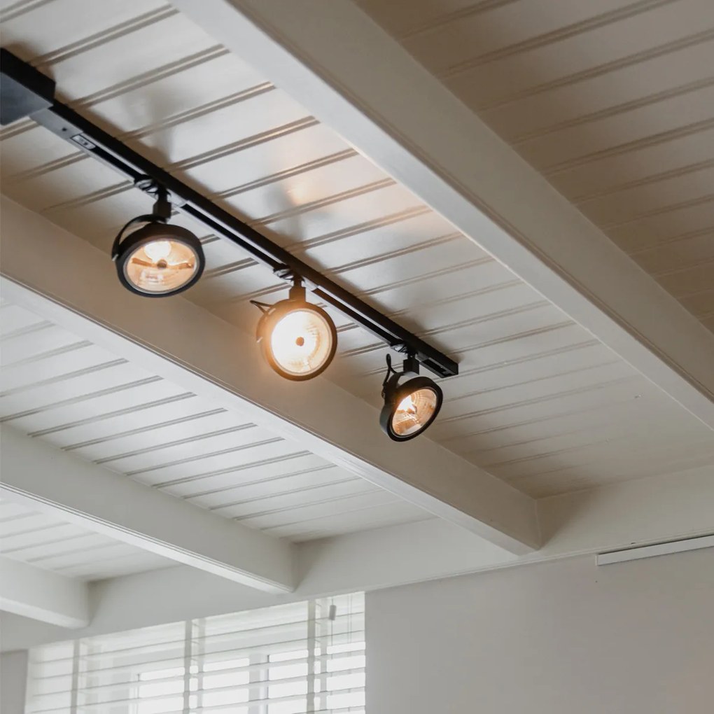 Релсова система с 3 прожектора черна 1-фазен - Go