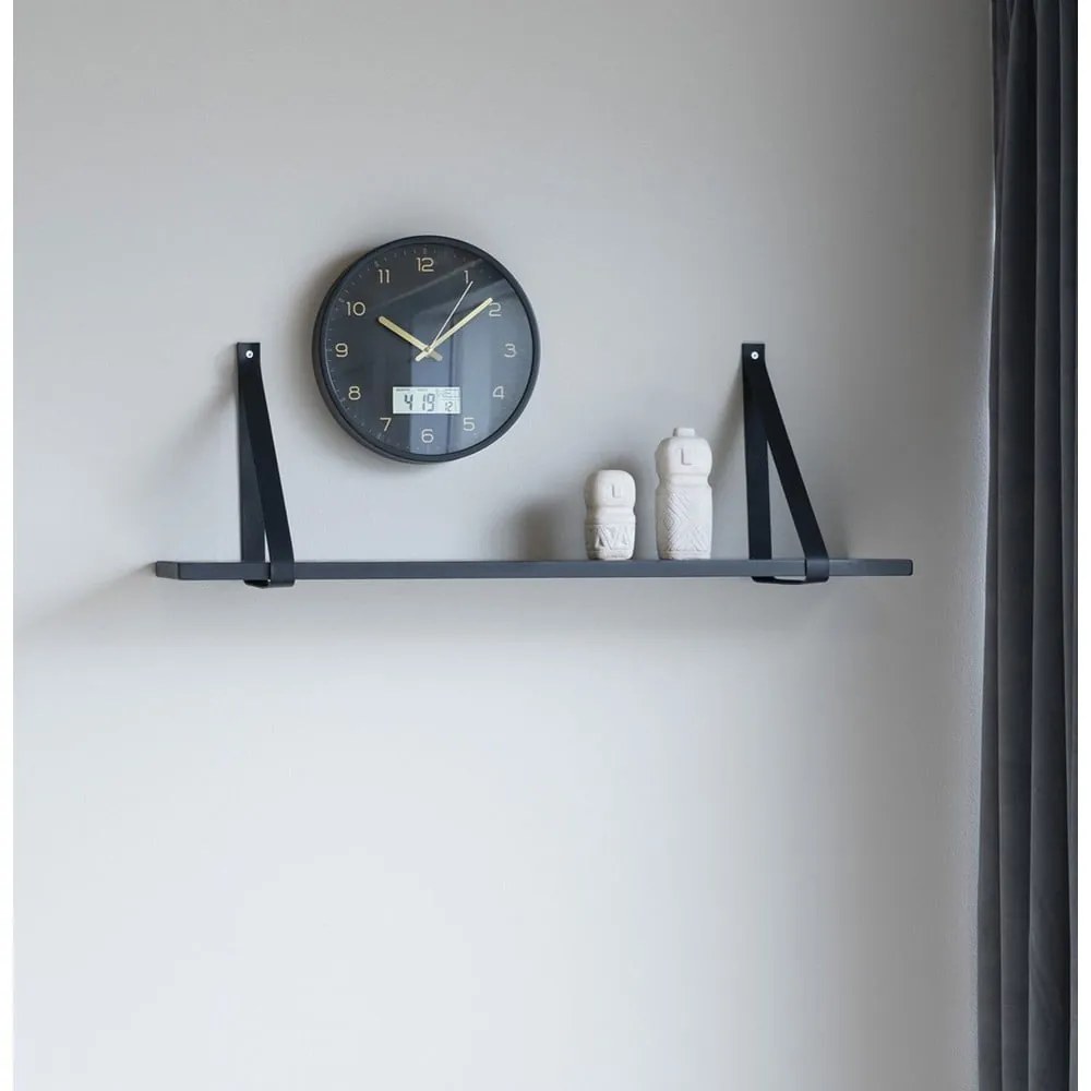 Черен дървен рафт с кожени дръжки , 80 x 20 cm Forno - House Nordic