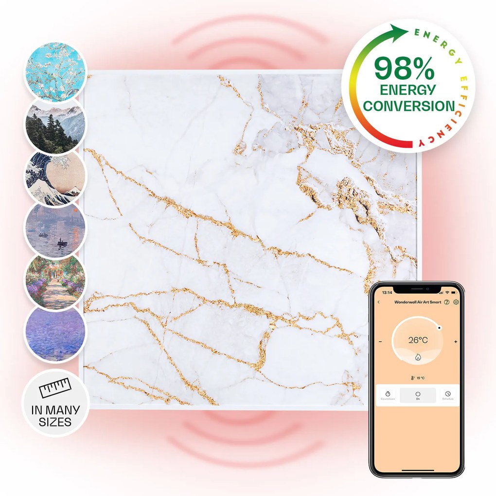 Klarstein Wonderwall Air Art Smart, инфрачервен нагревател, 60 х 60 см, 350 W, апликация, мрамор 1