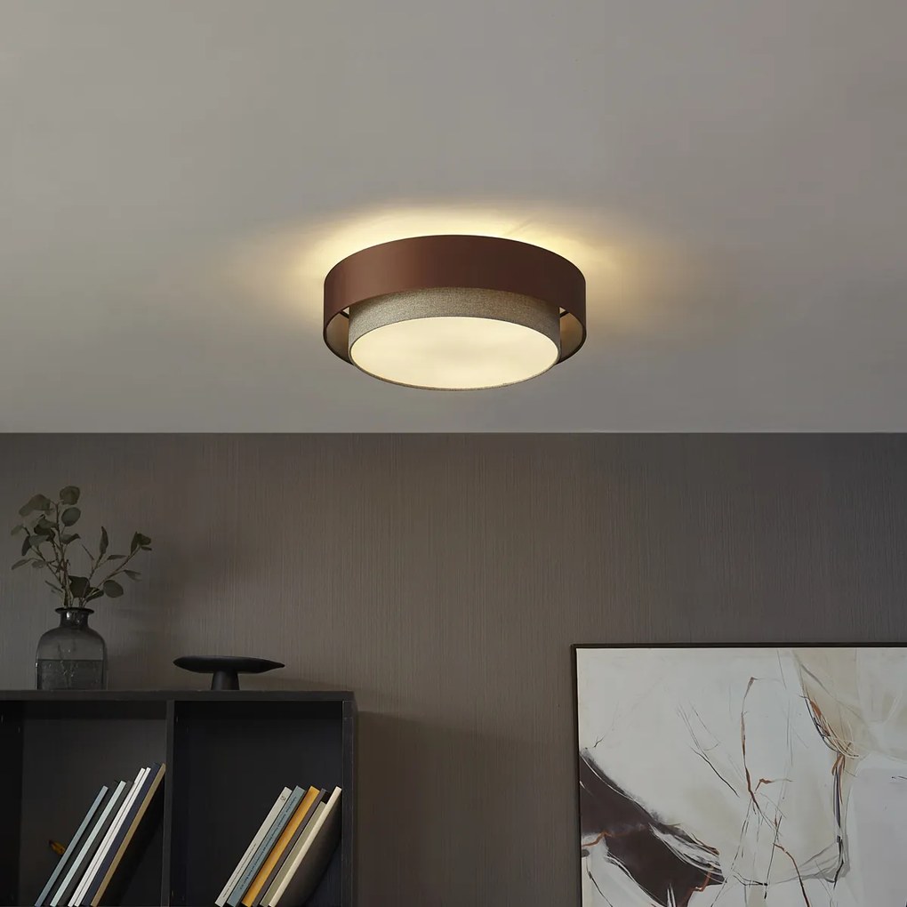 Модерна таванна лампа тъмен бронз с цвят таупе 50 см 3 светлини - Drum Duo