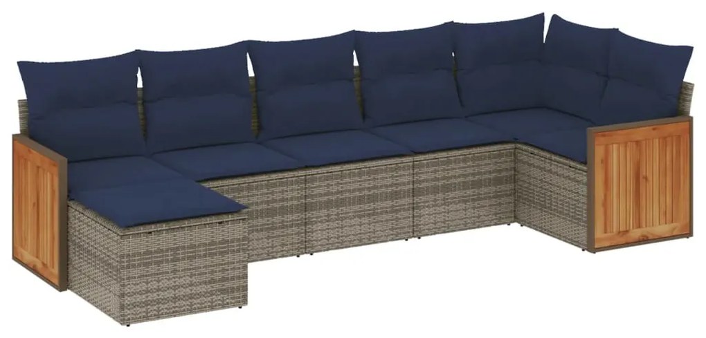 3260276 vidaXL Градински диван с възглавници, 7 части, полиратан, сив