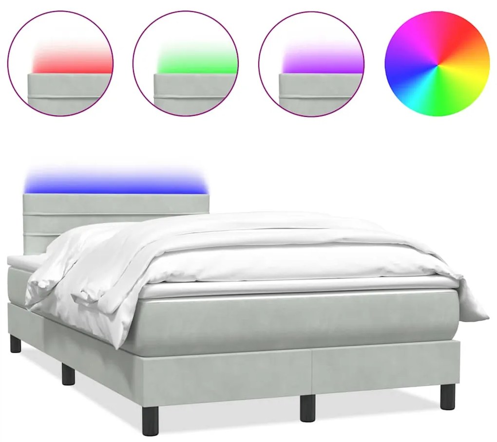 3316971 vidaXL Боксспринг легло с матрак и LED, светлосиво, 120x210 cm, кадифе