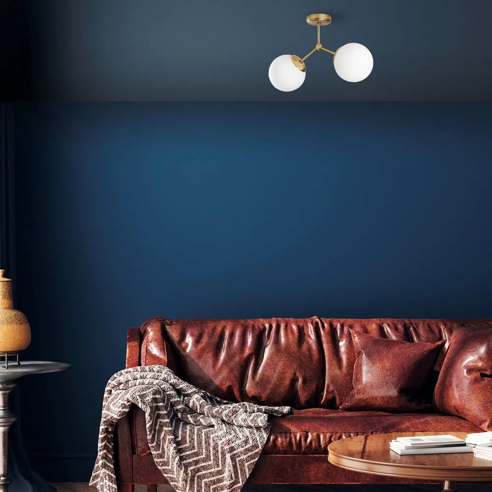 Бяло/в месингов цвят осветително тяло за таван със стъклен абажур 15x44 cm Damar – Opviq lights