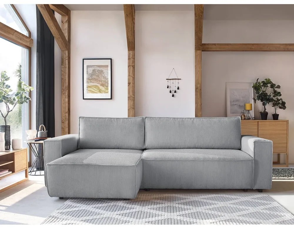 Светлосив велурен разтегателен диван Nihad - Bobochic Paris