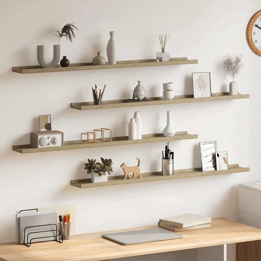 326687 vidaXL Стенни рафтове, 4 бр, сонома дъб, 100x9x3 см