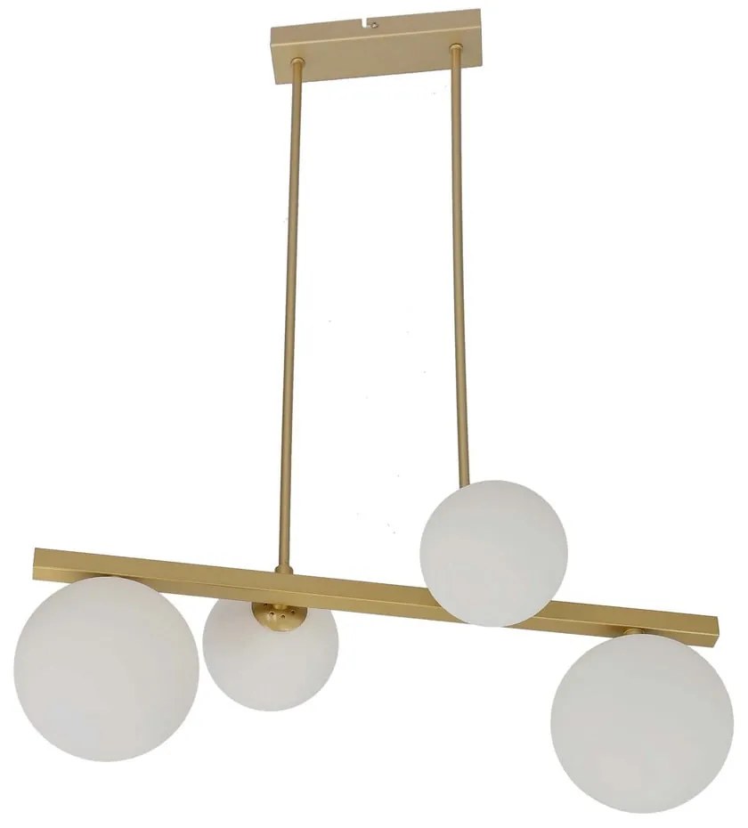 Висящо осветително тяло със стъклен абажур в бяло и златисто Kama – Candellux Lighting