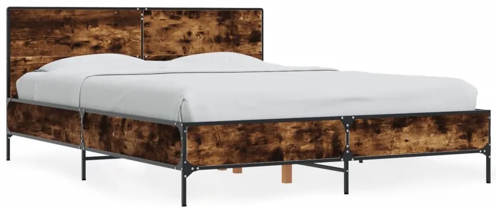 3279994 vidaXL Рамка за легло, опушен дъб, 120x200 см, инженерно дърво и метал