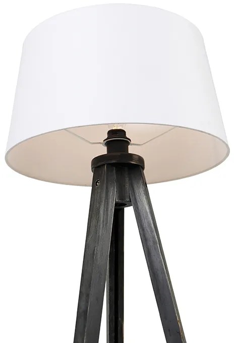 Трипод черен с абажур от лен бял 45 см - Tripod Classic