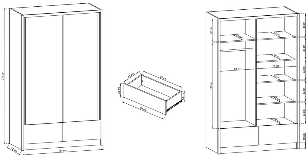 Плъзгащ Гардероб Ariadne-Black-134x62x214