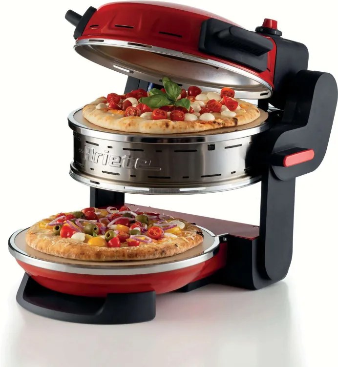 Двойна фурна за пица Ariete PIZZERIA 0927/00, 2300W, 32 см, 2 термостата до 400C, 5 нива, 2 каменни плочи, Незалепващо покритие, Червен