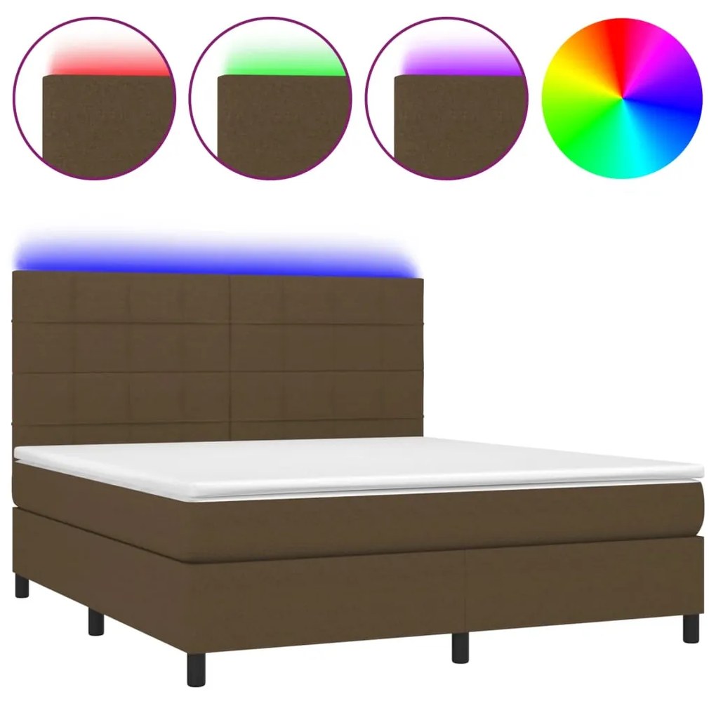 3134896 vidaXL Боксспринг легло с матрак и LED, тъмнокафяво, 180x200 см, плат