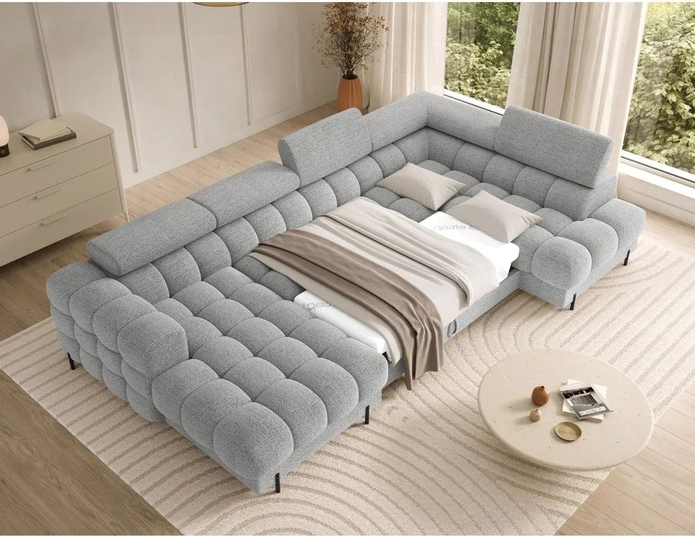 Сив разтегателен ъглов диван от букле (десен ъгъл U форма) Feraria – ELTAP