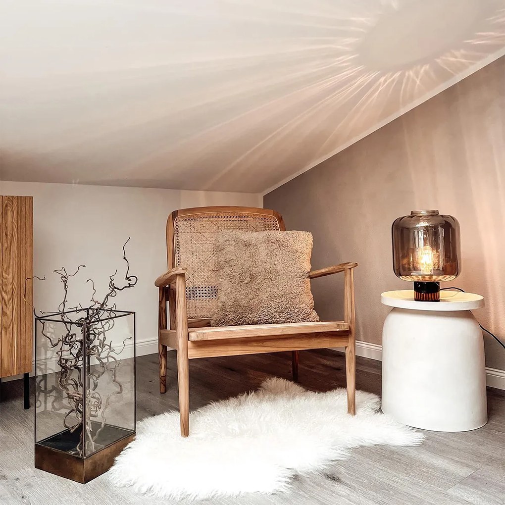 Дизайнерска настолна лампа черна с опушено стъкло - Qara