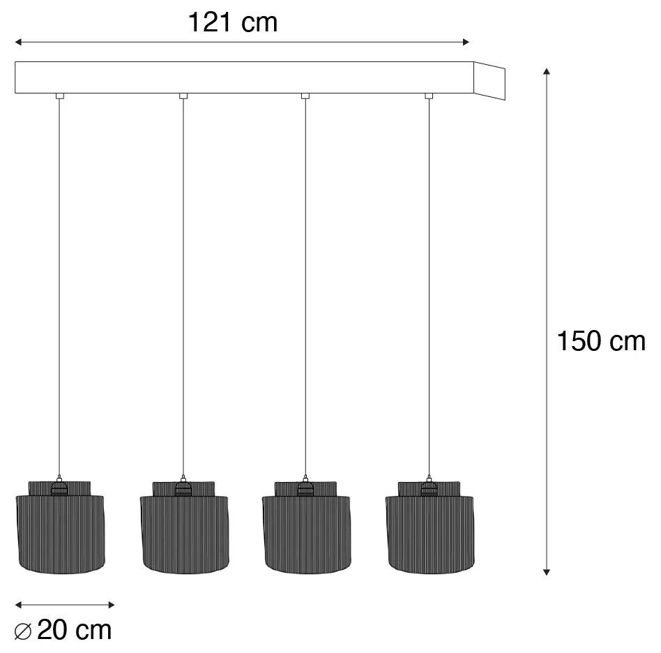 Japandi висяща лампа черна с кафяво въже 4 светлини - Smilla