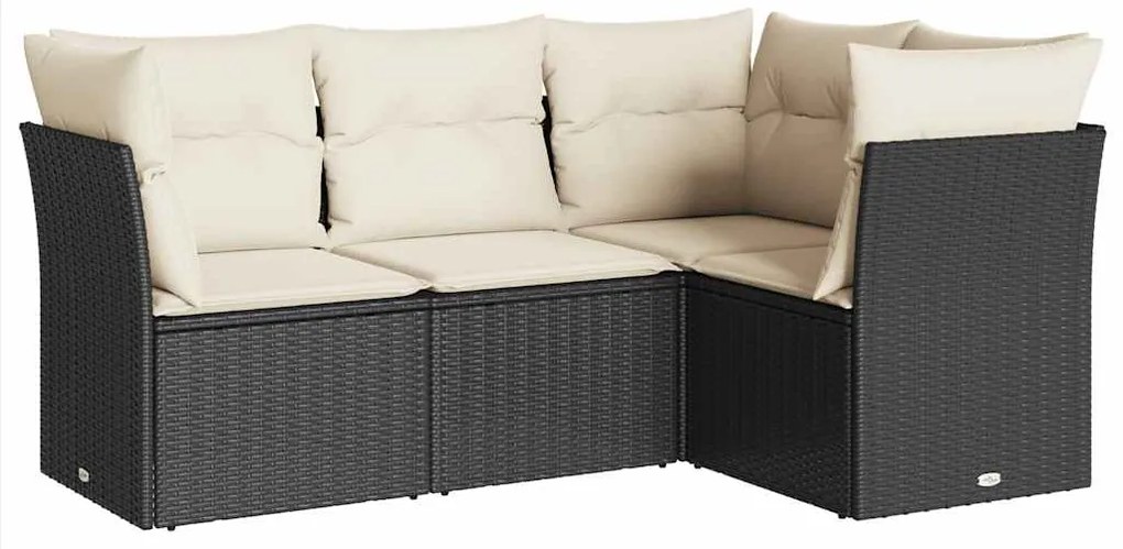 3217576 vidaXL Градински диван от 4 части с възглавници, черен, полиратан