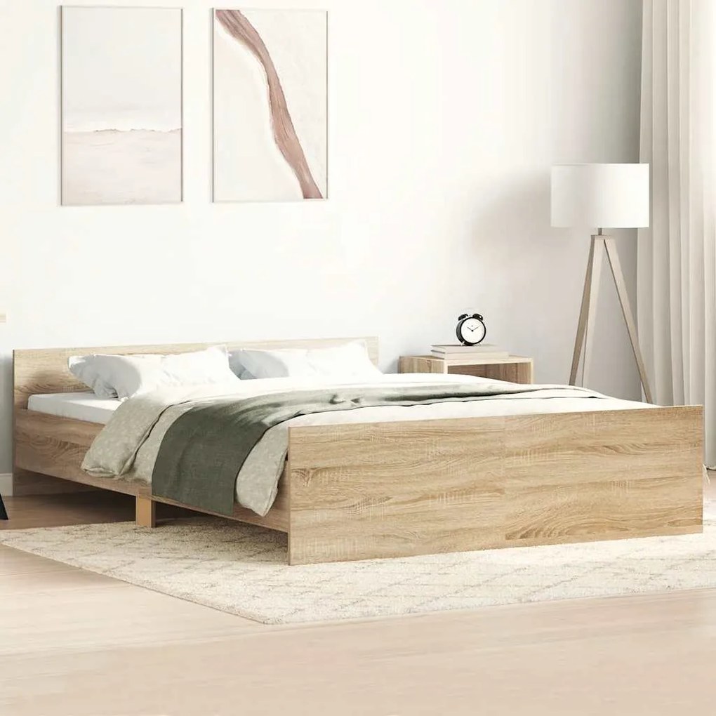 3203791 vidaXL Рамка за легло с горна и долна табла, сонома дъб, 135x190 см