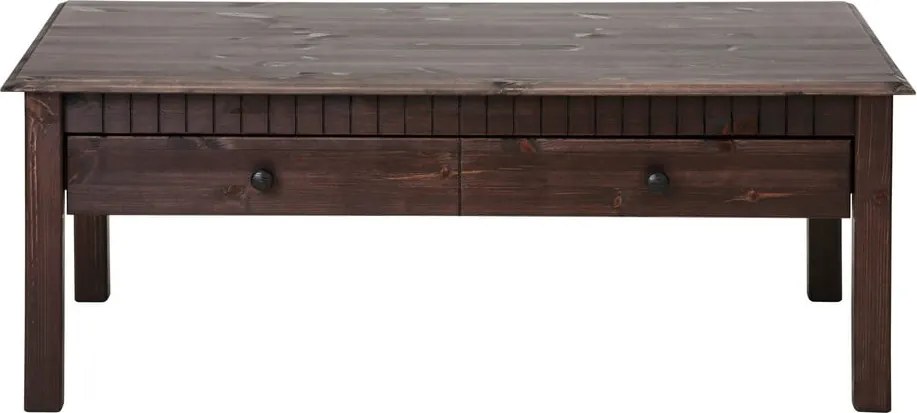 Тъмнокафява масичка за кафе от масивен бор с 2 чекмеджета Linda - Støraa