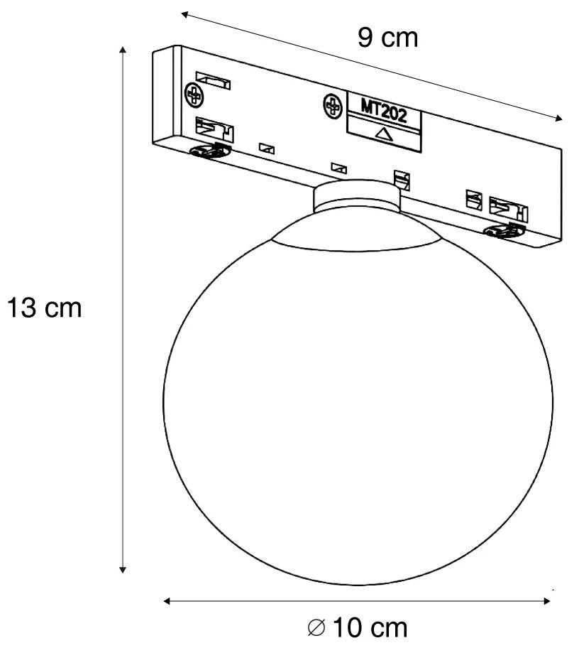 Модерна таванна лампа черна с бяло стъкло за 1-фазна релсова система - Slimline Eira