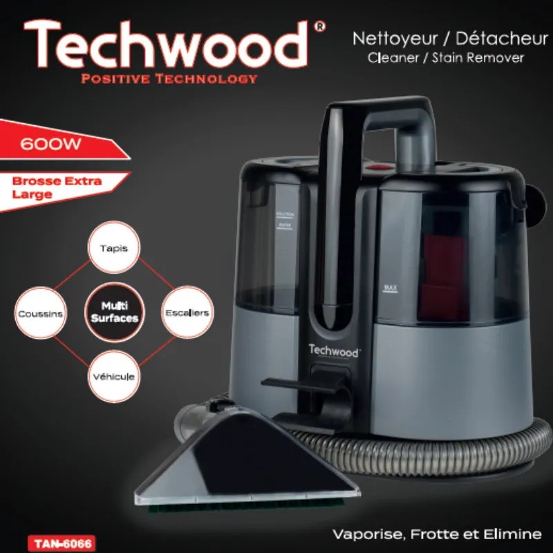 Прахосмукачка за пране на килими и тапицерия Techwood TAN-6066, 600W, Резервоари за чиста и отпадъчна вода, Черен