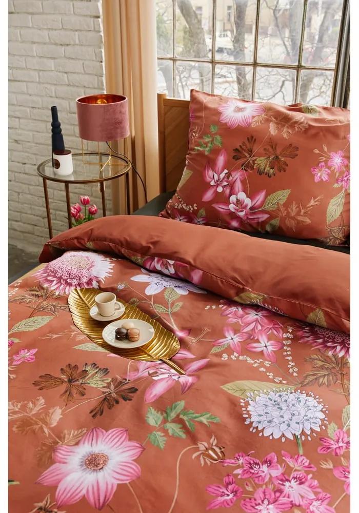 Кафяв памучен чаршаф от сатен за единично легло 140 x 220 cm Blossom - Bonami Selection