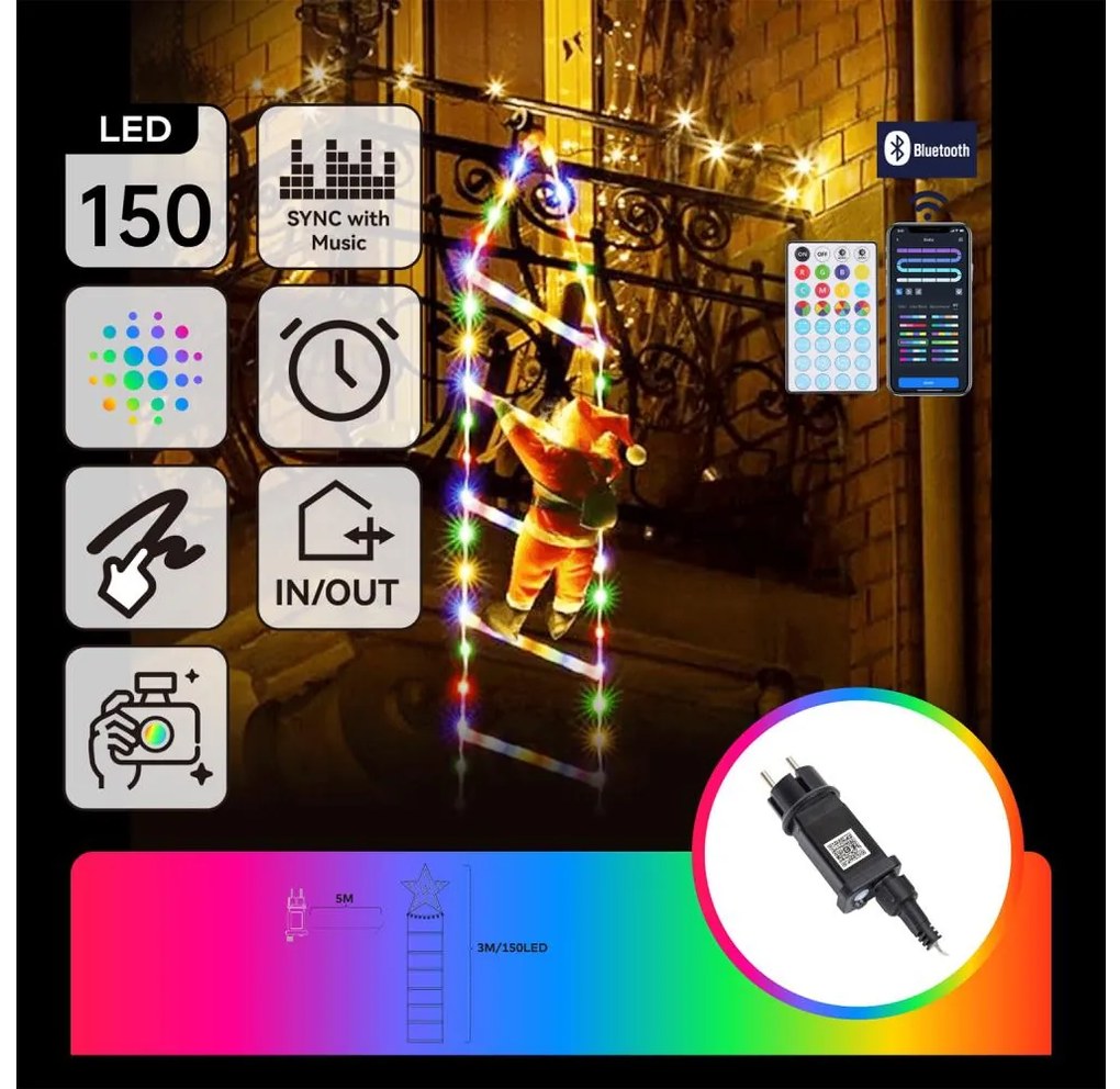 Aigostar - LED RGBICW Външна коледна украса 150xLED/230V 3m IP44 + ДУ