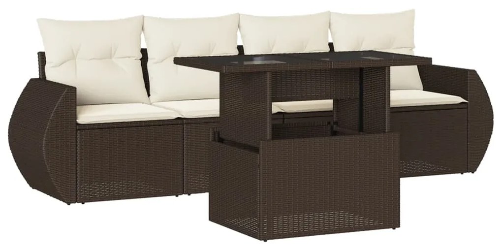 3268363 vidaXL Градински комплект с възглавници, 5 части, кафяв полиратан