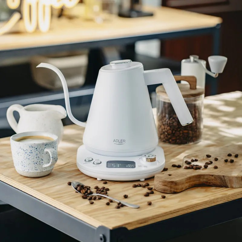 Електрическа кана Adler AD 1349W, 1100W, 1 л, 40-100 C, Поддържане на топлината, LED дисплей, Бял