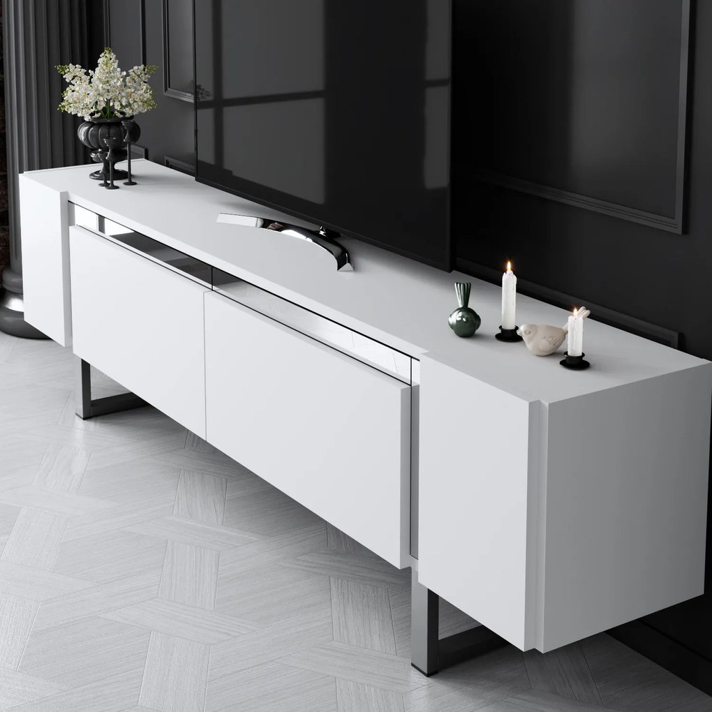 ТВ шкаф Yildiz, цвят Бял Сребърен