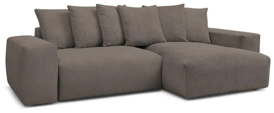 Кафяво-сив сгъваем/с място за съхранение ъглов диван от рипсено кадифе Voltaire – Bobochic Paris