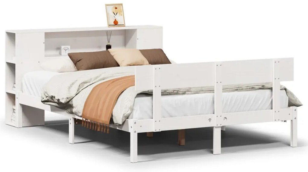 3321773 vidaXL Легло с етажерка за книги, без матрак, 120x200 см, бор масив