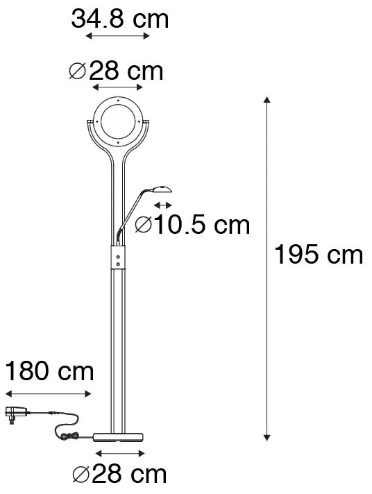 Модерна подова лампа черна с лампа за четене с LED и димер - Divo