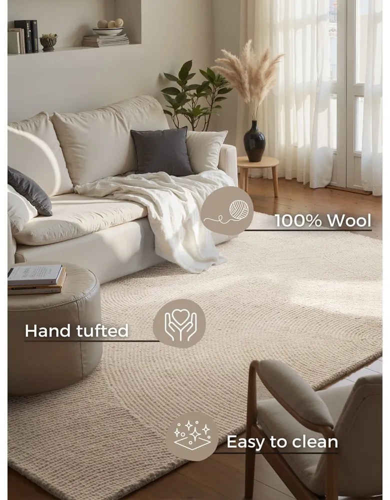 Ръчно изработен вълнен килим в светло естествен цвят 160x230 cm Calmio – Hanse Home