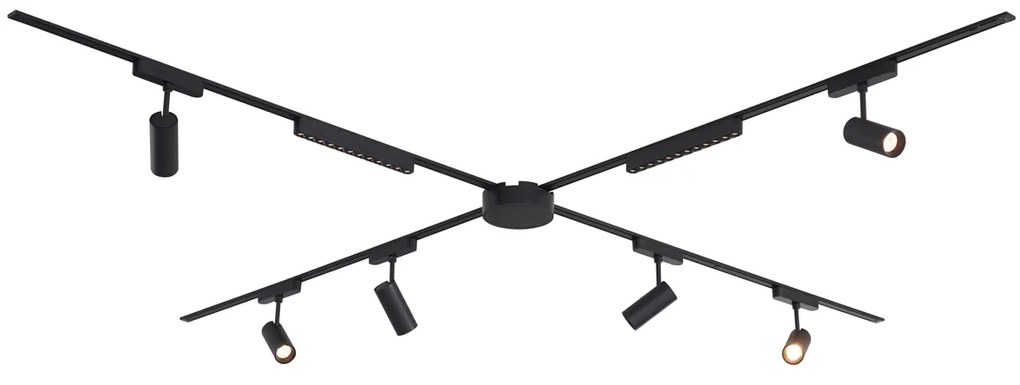 Релсова осветителна система с 6 прожектора и 2 таванни лампи черни 1-фазни - Magnetic Gert Puntua