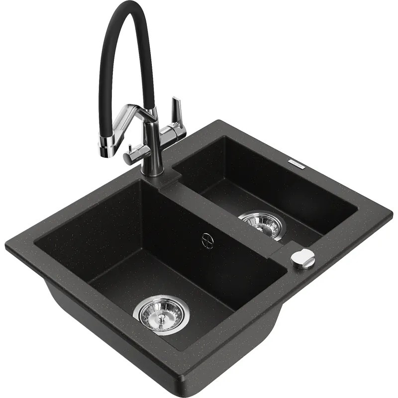 Mexen Carlos гранитна мивка с 1,5 камери с кухненски смесител Дуо,