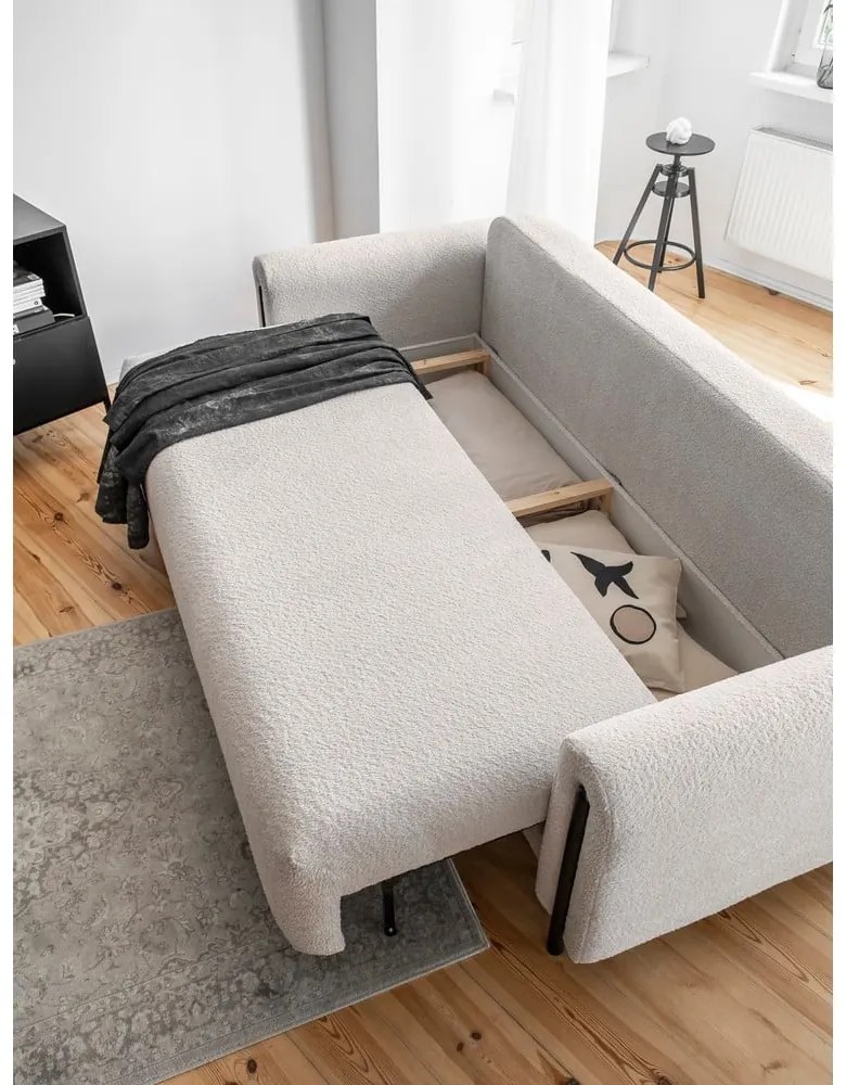 Бежов сгъваем/с място за съхранение диван от прежда с примки от букле 244 cm Arcadova – ELTAP