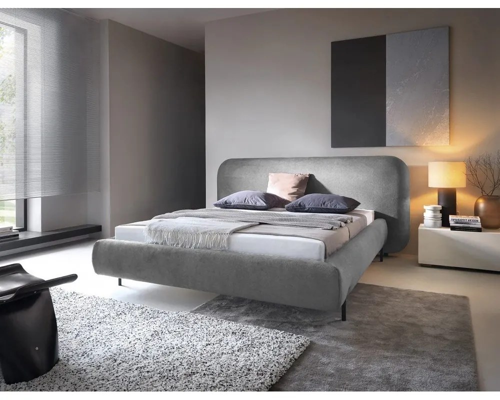 Сиво двойно тапицирано легло с място за съхранение и включена подматрачна рамка 180x200 cm Pointt – ELTAP