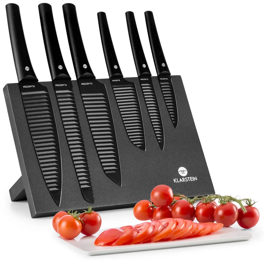 Klarstein KISSAKI комплект ножове магнитно и незалепващо покритие вълнообразна форма черен