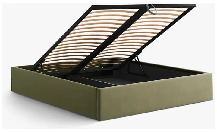 Зелено двойно легло 140x200 cm тапицирано с място за съхранение/без табла с включена подматрачна рамка Susan – Micadoni