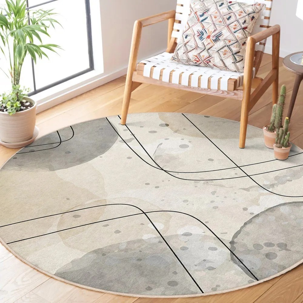 Бежов кръгъл килим подходящ за пране ø 120 cm Simple Lines – Mila Home