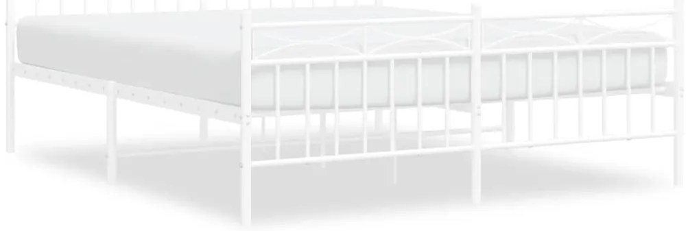 373760 vidaXL Метална рамка за легло с горна и долна табла, бяла, 150x200 см