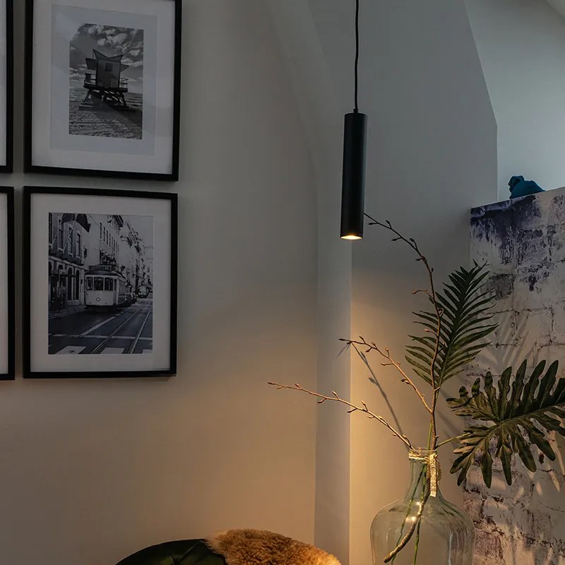 Дизайнерска висяща лампа черна GU10 50mm - Tuba Small