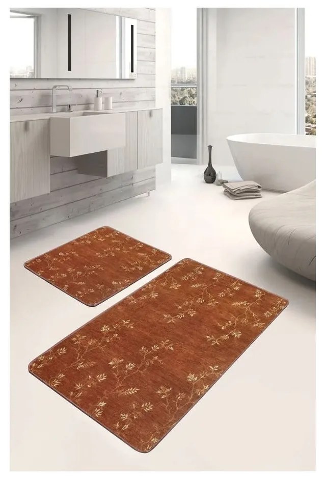 Кафяви кадифени килими за баня в комплект от 2 бр. 60x100 cm – Mila Home