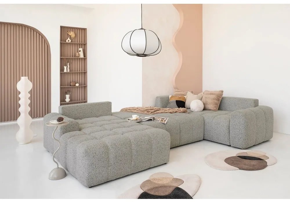 Светлокафяв разтегателен модулен ъглов диван с място за съхранение (десен ъгъл) Lulu – Miuform
