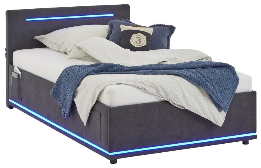 Тъмносиво тапицирано детско легло 120x200 cm с място за съхранение с включена подматрачна рамка Circle – Meise Möbel