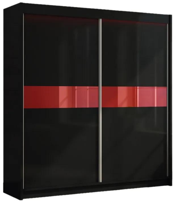Шкаф с плъзгащи врати ALEXA, черен/червено стъкло, 200x216x61
