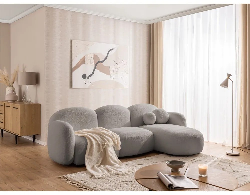 Сив ъглов диван от прежда с примки от букле (десен ъгъл) Orbit – Ropez